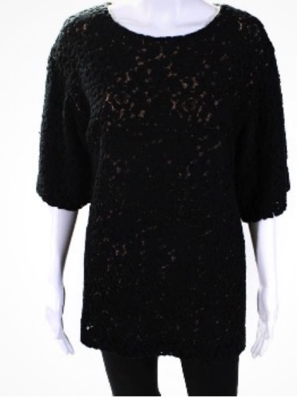 Chloe Black Lace Short-Sleeve Blouse as is no size no care tag large ?
